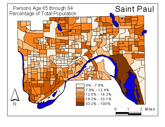 Age Map: 65 through 84