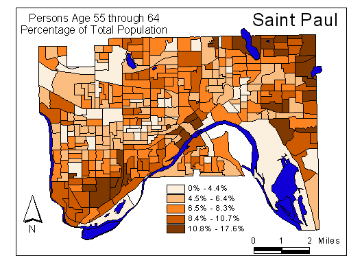 Age Map: 55 through 64